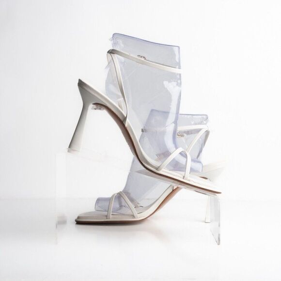 Zara Womens Crossed Strap Heels Sandals White Leather 2337/110 US 9 EU 40 NWT - Picture 3 of 8